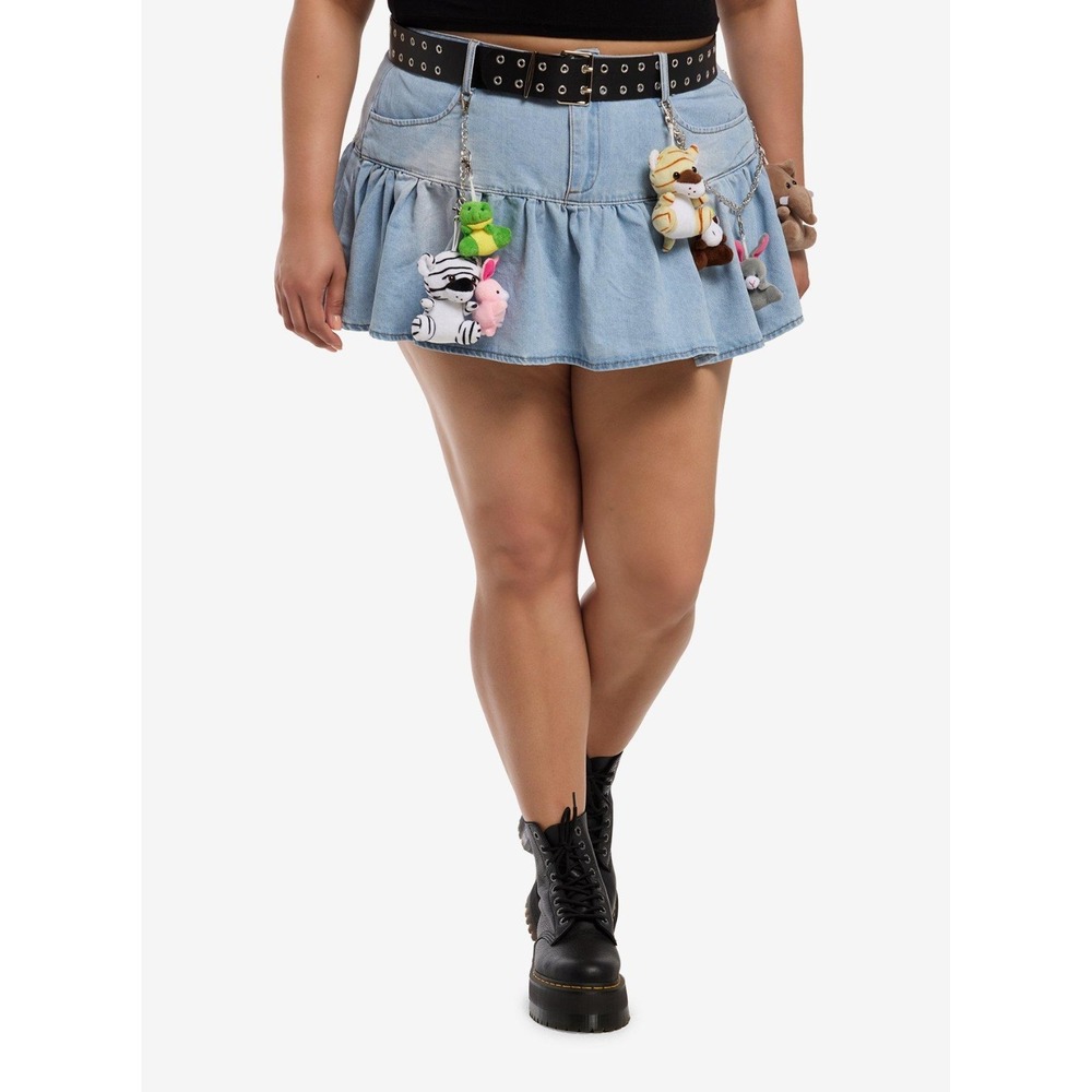 Hot Topic Social Collision Belted Plush Charm Denim Skirt Size XL Blue